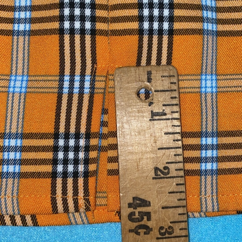 SHEIN mini skirt plaid orange turquoise 2 front slits side zipper NEW size S - Picture 10 of 10